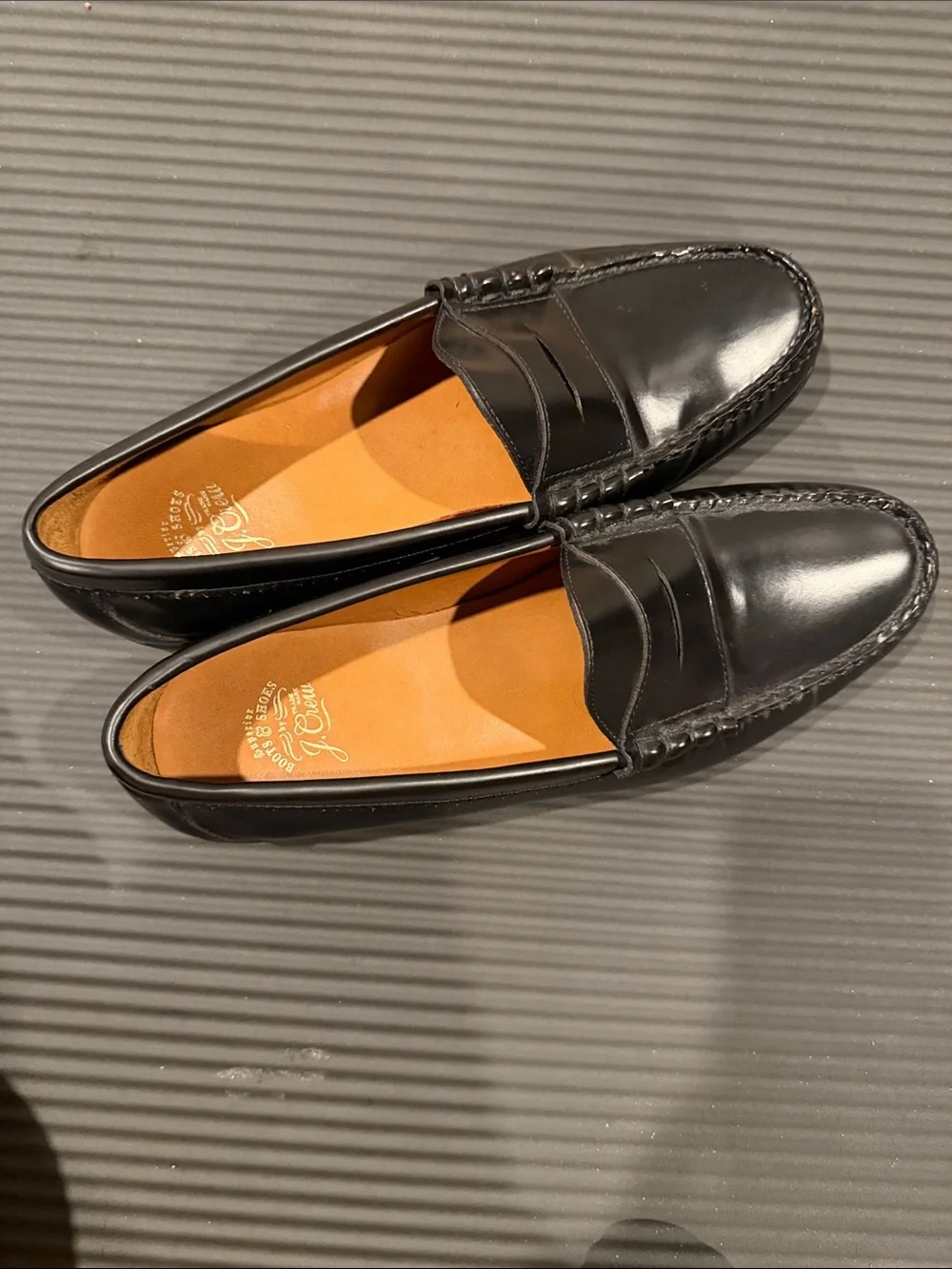 J. Crew Men’s Black Leather Loafers with Tan Leather Insole